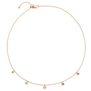 Collana Bollicine DoDo in oro rosa 9K con pietre preziose colorate come tsavorite, topazio, zaffiro, rubino e ametista.